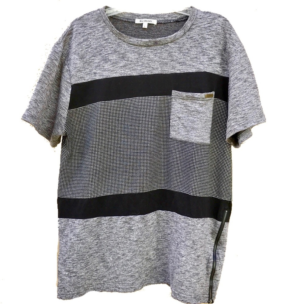 Reason Clothing Men’s Grey Stripe Cotton Tee